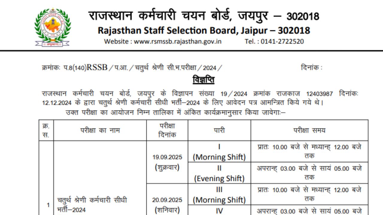 Rajasthan 4th Grade Exam Date 2025 OUT